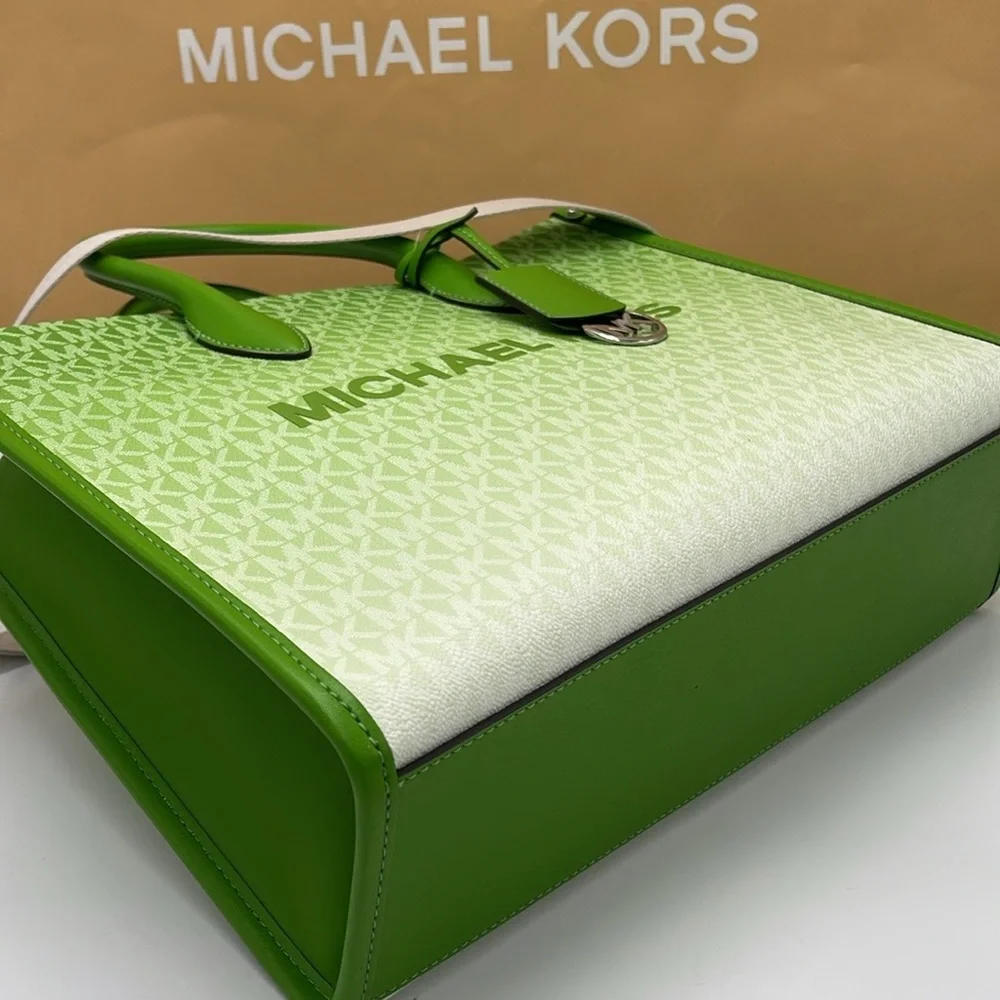 Michael Kors Mirella Medium Ombré Logo Tote Bag Jungle Green  NWT